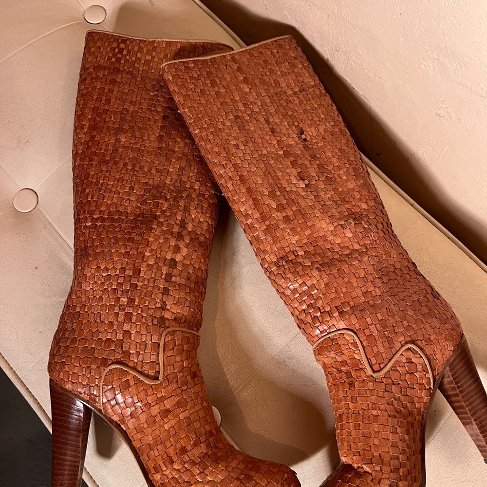 Vintage Leather Woven Boots 7 - Picture 3 of 6